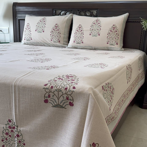 Ruby Floral Retreat Slub Cotton Block Printed Bedcover