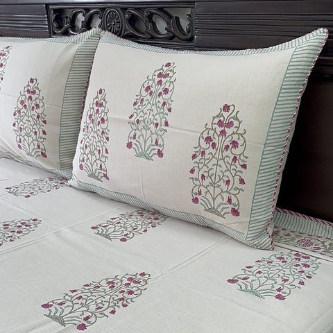 Ruby Floral Retreat Slub Cotton Block Printed Bedcover