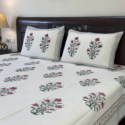 Jewel Tree Slub Cotton Block Printed Bedcover