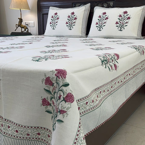 Jewel Tree Slub Cotton Block Printed Bedcover