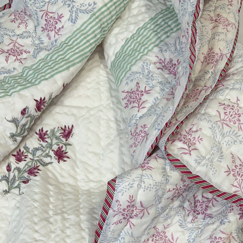 Pastel Breeze Hand Block Printed Single-Bed Quilt