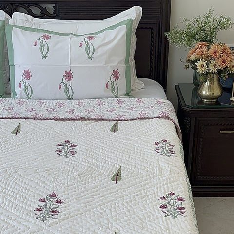 Pastel Breeze Hand Block Printed Single-Bed Quilt