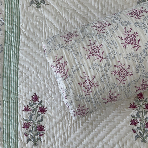 Pastel Breeze Hand Block Printed Single-Bed Quilt