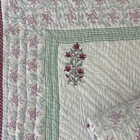 Pastel Breeze Hand Block Printed Single-Bed Quilt