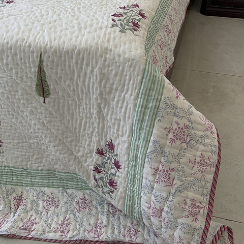 Pastel Breeze Hand Block Printed Single-Bed Quilt