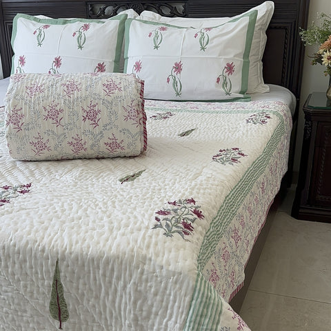 Pastel Breeze Hand Block Printed Single-Bed Quilt