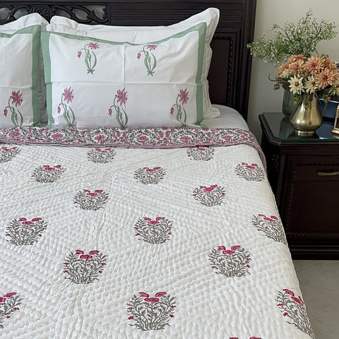 Rani Bagh Hand Block Printed Single-Bed Quilt