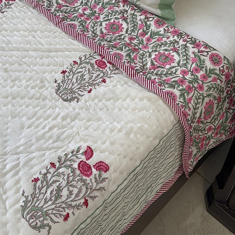 Rani Bagh Hand Block Printed Single-Bed Quilt