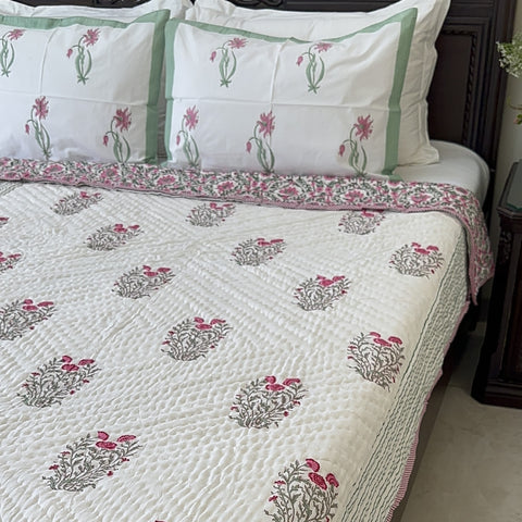 Rani Bagh Hand Block Printed Single-Bed Quilt