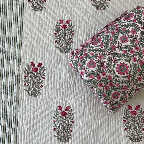 Rani Bagh Hand Block Printed Single-Bed Quilt