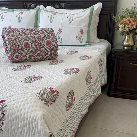 Rani Bagh Hand Block Printed Single-Bed Quilt