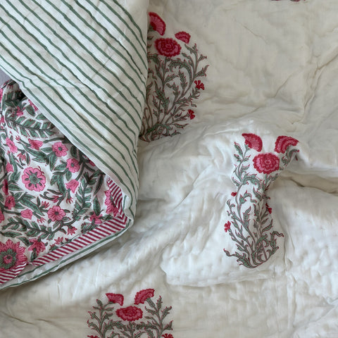 Rani Bagh Hand Block Printed Single-Bed Quilt