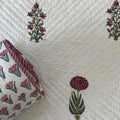 Deep Crimson Hydrangeas Hand Block Printed Single-Bed Quilt