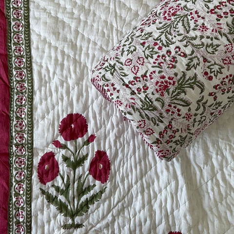 Poppy Passion Hand Block Printed Single-Bed Quilt