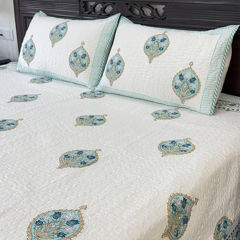 Aqua Blossom Harmony Quilted Bedcover