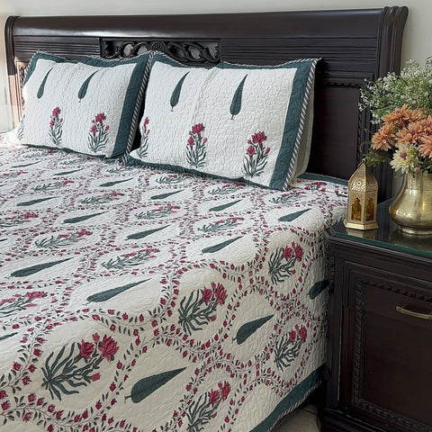 Zinnia Cypress Jaal Quilted Bedcover