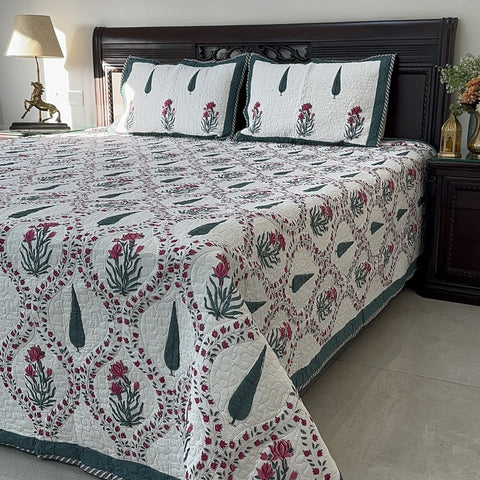 Zinnia Cypress Jaal Quilted Bedcover