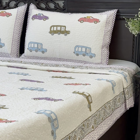 Joy Ride Junction Kids  Non-Reversible Hand Block Printed Quilted Bedcover  Set of 3