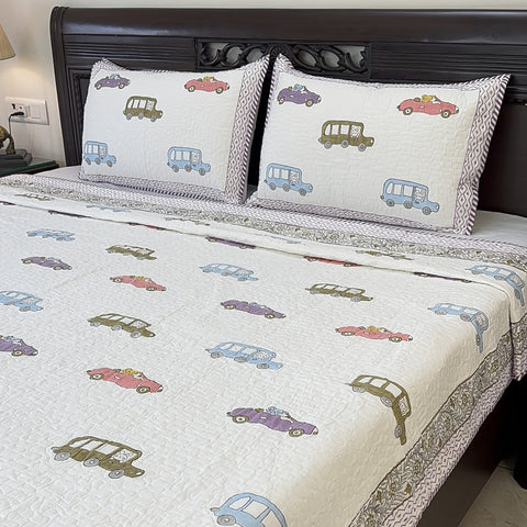 Joy Ride Junction Kids  Non-Reversible Hand Block Printed Quilted Bedcover  Set of 3