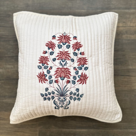 Laal Guldasta Quilted Cushion Cover Cream Base