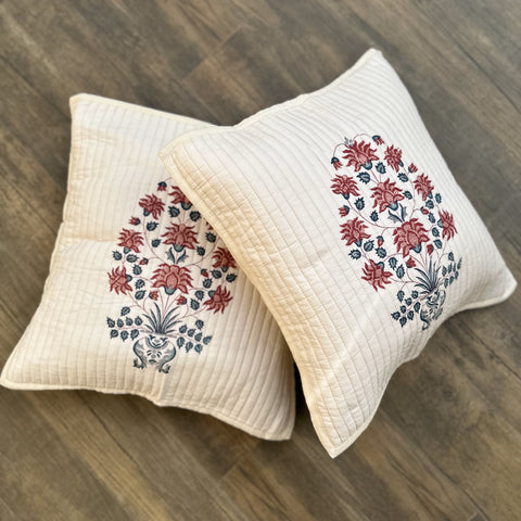 Laal Guldasta Quilted Cushion Cover Cream Base