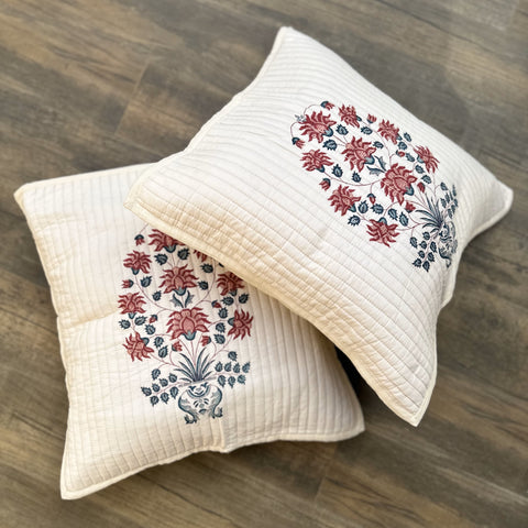 Laal Guldasta Quilted Cushion Cover Cream Base