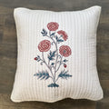 Red Zinnea Floral Quilted Cushion Cover Cream Base