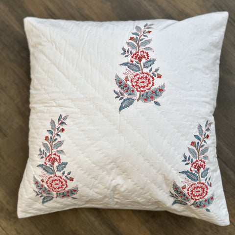 Ruby Bloom Quilted Cushion Cover