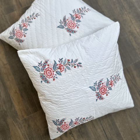 Ruby Bloom Quilted Cushion Cover