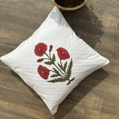 Red Royal Poppy Quilted Cushion Cover