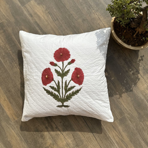 Red Royal Poppy Quilted Cushion Cover