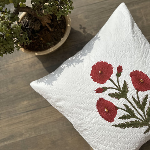 Red Royal Poppy Quilted Cushion Cover