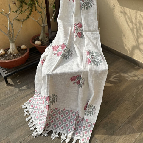 Pink Rose Block Printed Throw Blanket