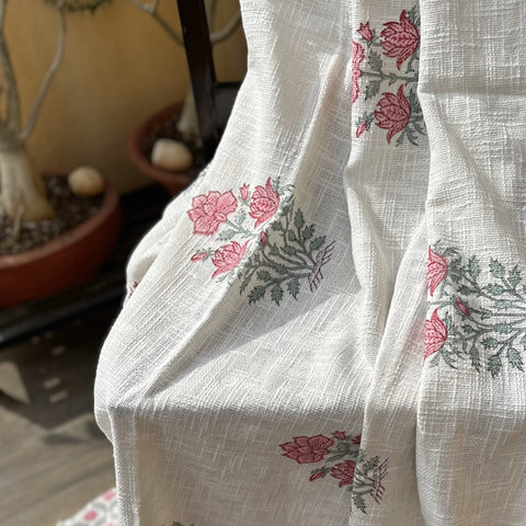 Pink Rose Block Printed Throw Blanket