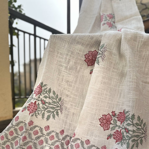 Pink Rose Block Printed Throw Blanket