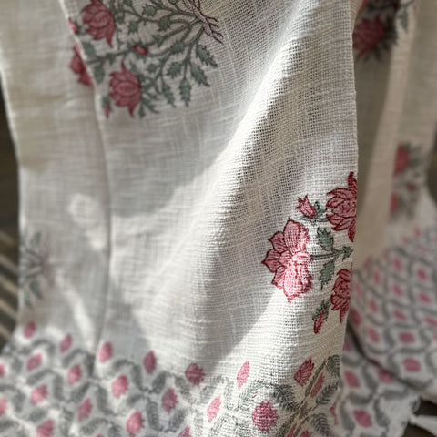 Pink Rose Block Printed Throw Blanket