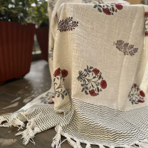 Crimson Carnation & Leaf Butta Block Printed Throw Blanket