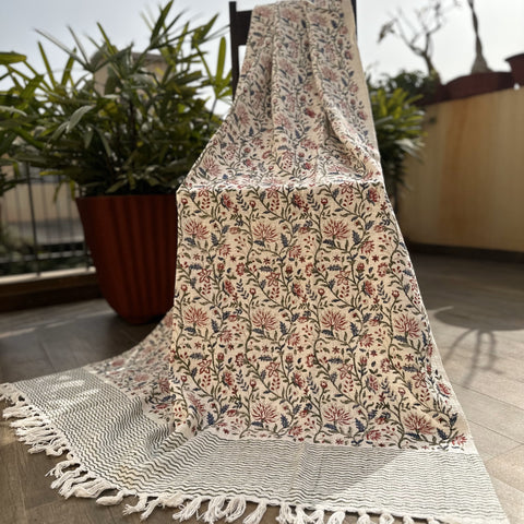 Red Floral Mahim Block Printed Throw Blanket