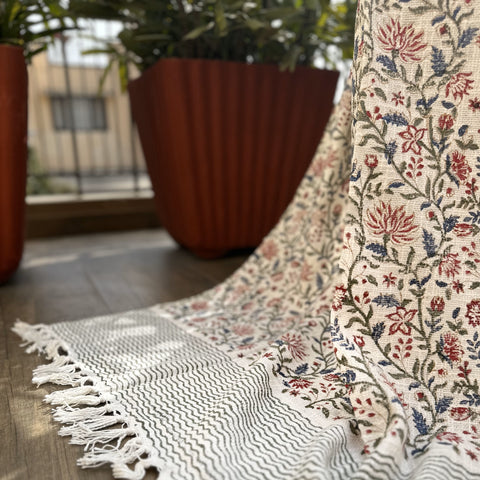 Red Floral Mahim Block Printed Throw Blanket