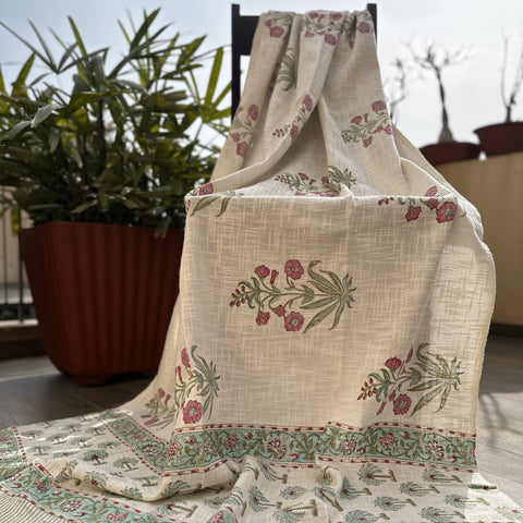 Pink Floral Facination Block Printed Throw Blanket