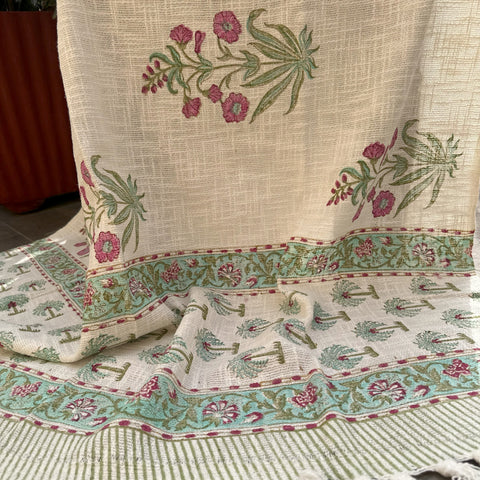 Pink Floral Facination Block Printed Throw Blanket