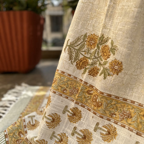 Golden Sunbeam Block Printed Throw Blanket