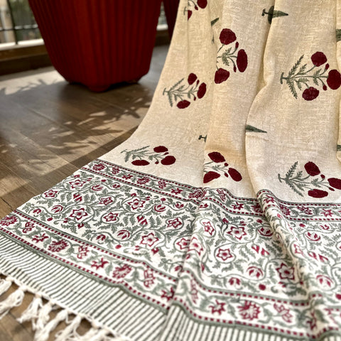 Red Poppy Bliss Block Printed Throw