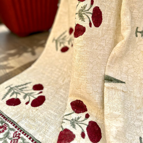 Red Poppy Bliss Block Printed Throw