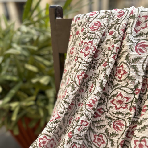 Red Linear Essense Jaal Block Printed Throw Blanket