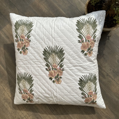 Green Traveller Palm Quilted Cushion Cover