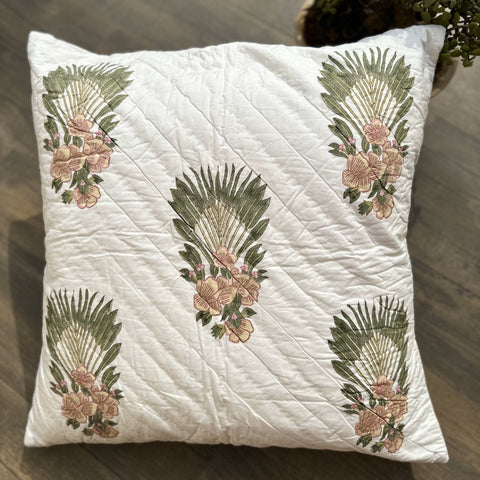 Green Traveller Palm Quilted Cushion Cover