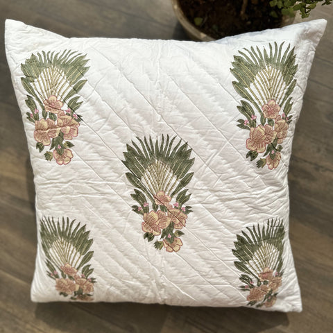 Green Traveller Palm Quilted Cushion Cover