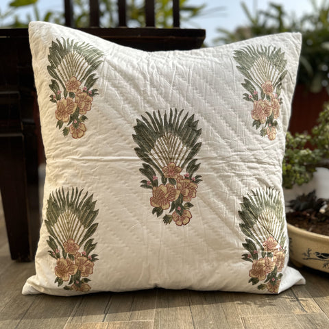 Green Traveller Palm Quilted Cushion Cover