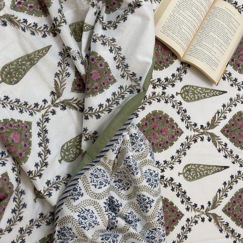 Emreald Spring Wishper Jaal Block Printed Single-Bed Dohar